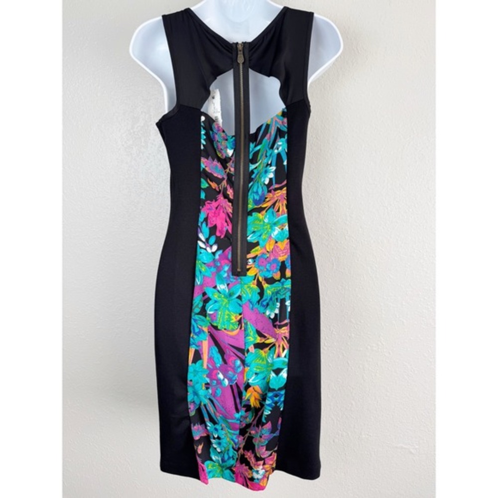 NWT Nicole by Nicole Miller Floral tropical Sheath Dress Black Cutout Back 4 - Picture 5 of 8